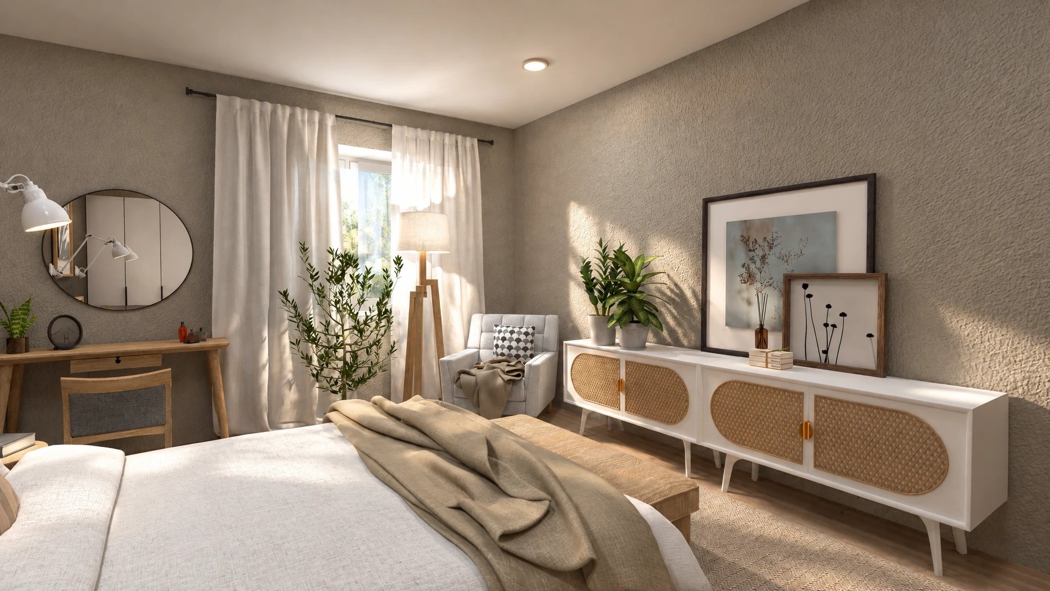 Bedroom render, window side