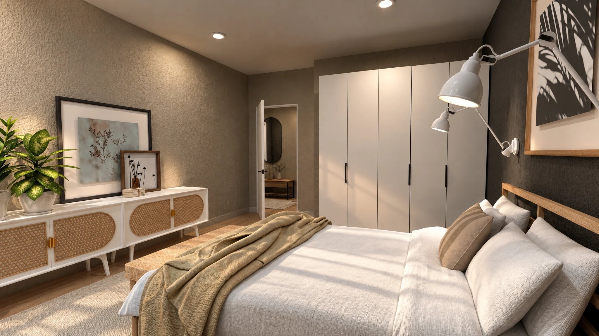 Bedroom render, wardrobe side