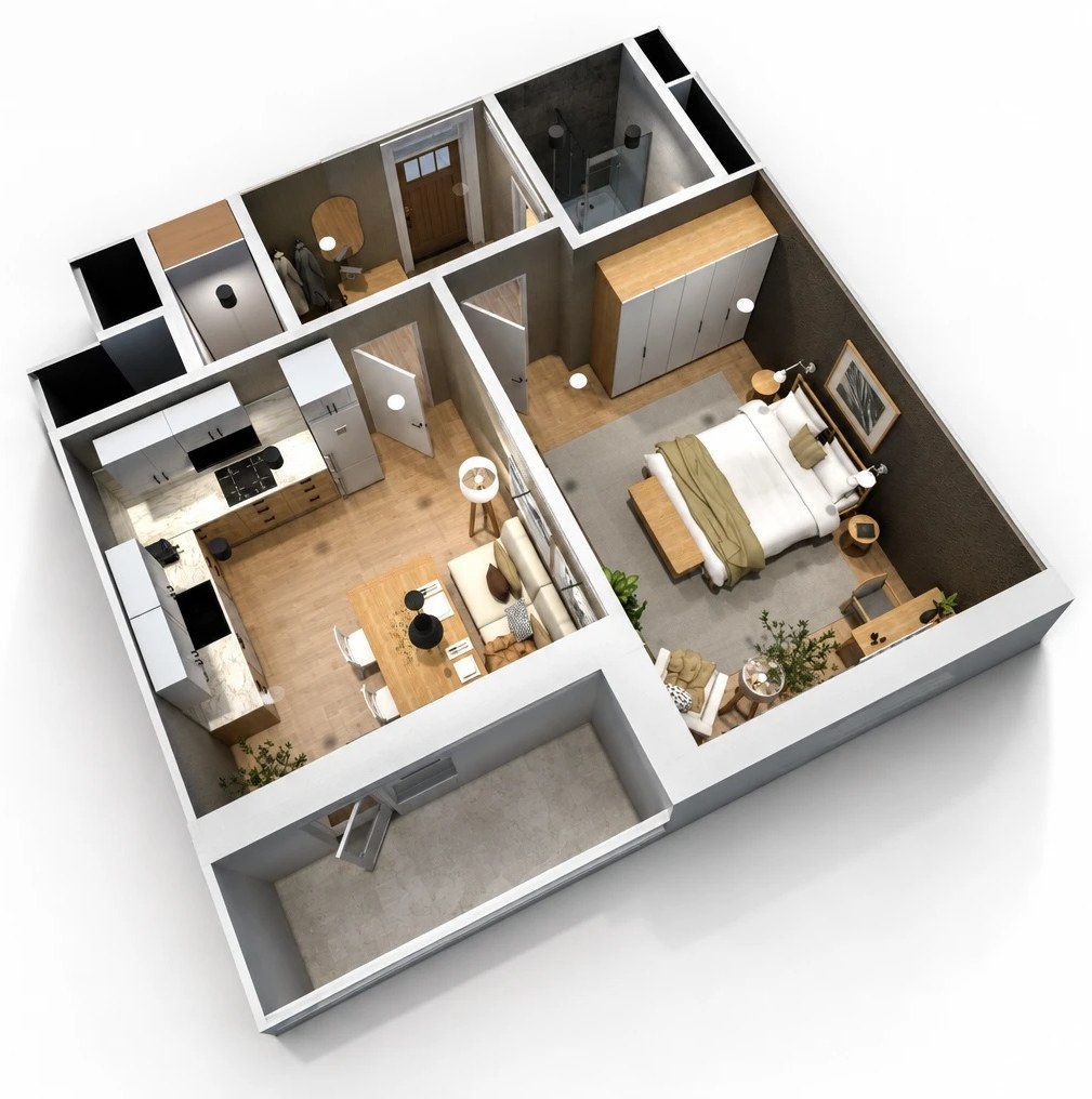 3D floor plan, angled view