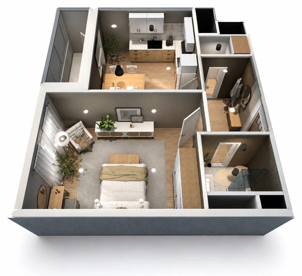3D floor plan, back view