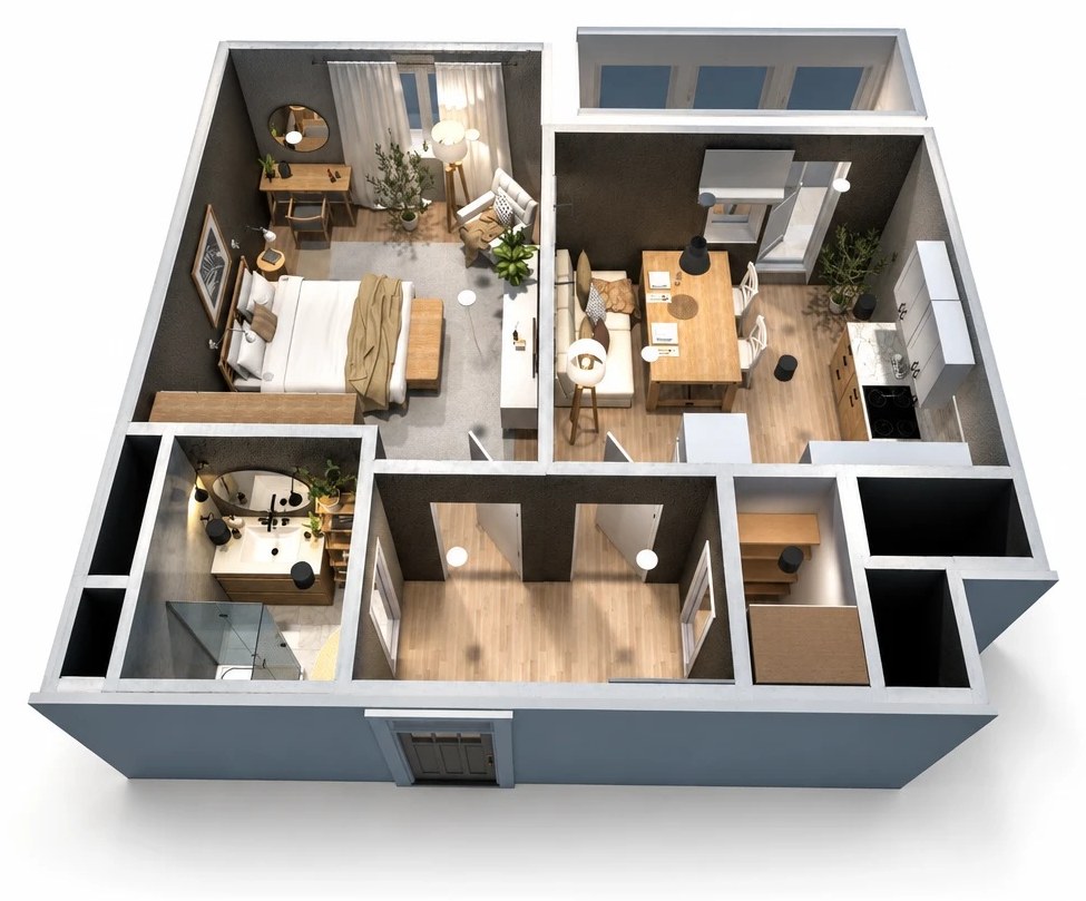 3D floor plan, front view